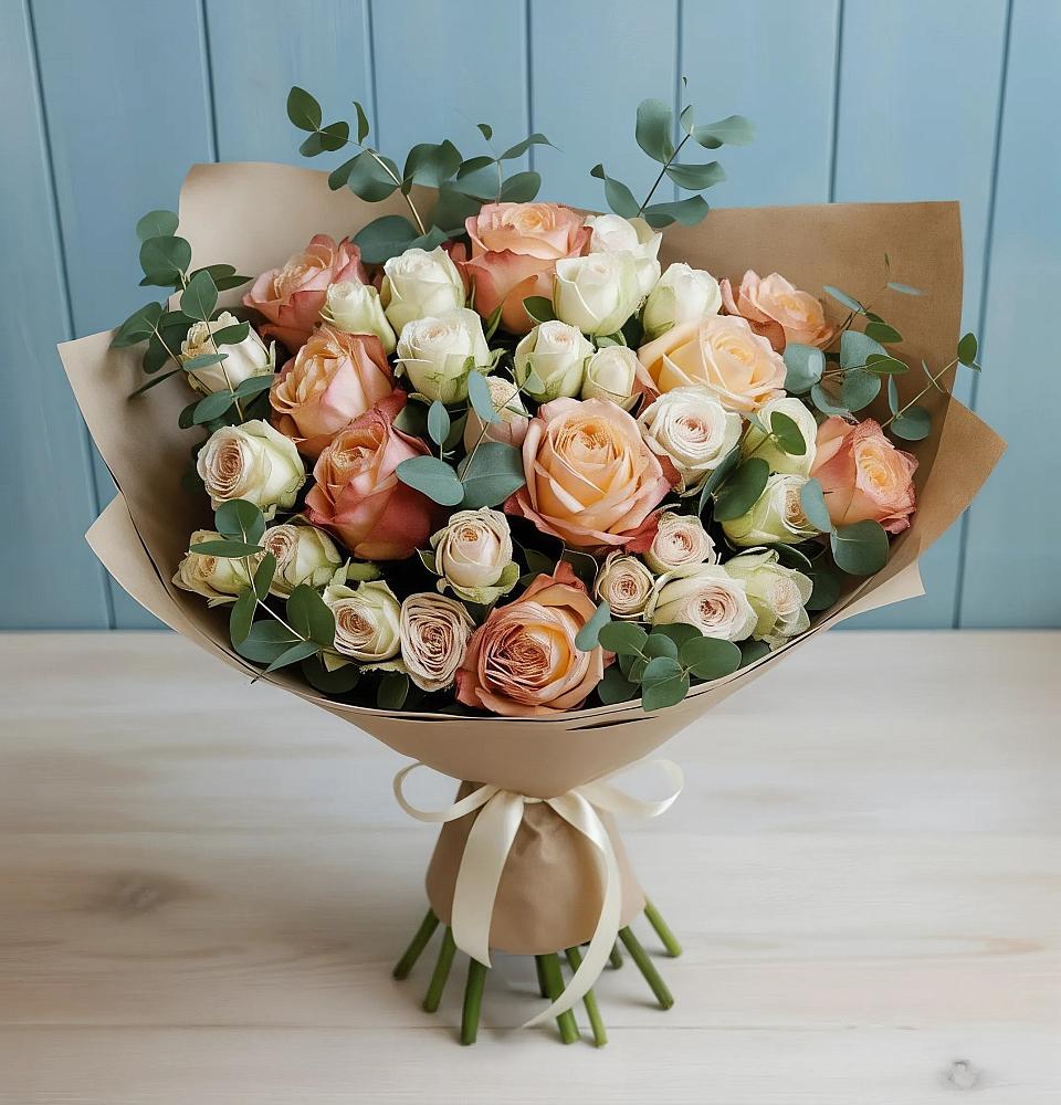 Букет цветов из: Альстромерии и Розы в Золотаревке Ставропольского края