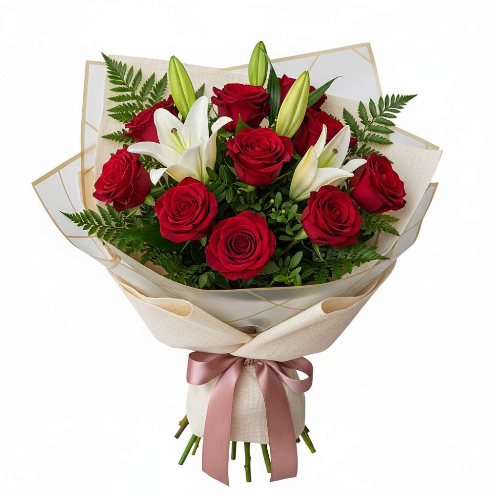 Букет цветов из: Лилии и Розы в Золотаревке Ставропольского края