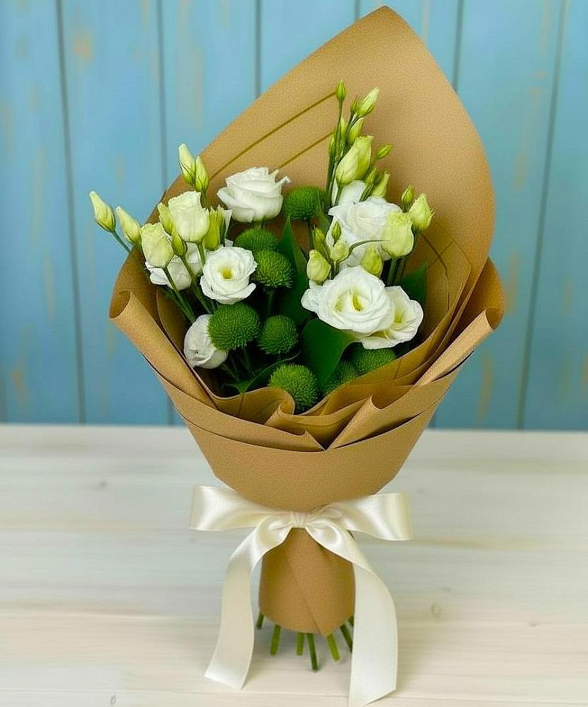 Букет цветов из: Хризантемы и Лизиантусы в Золотаревке Ставропольского края