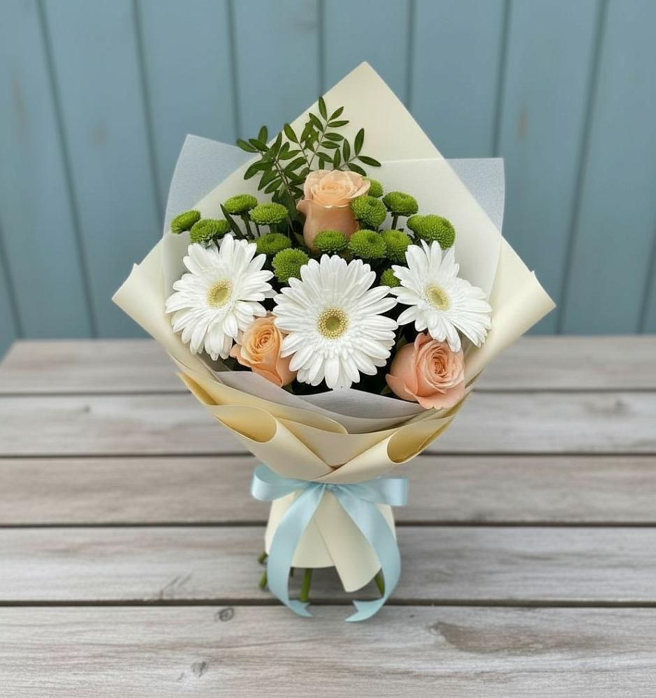 Букет цветов из: Герберы, Розы и Хризантемы в Золотаревке Ставропольского края