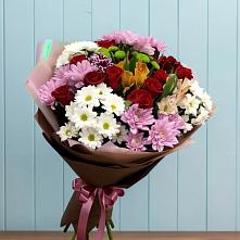 Букет цветов из:  Розы, Хризантемы и Альстромерии в Золотаревке Ставропольского края