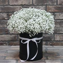 Цветочная композиция из Гипсофила в шляпной коробке в Золотаревке Ставропольского края